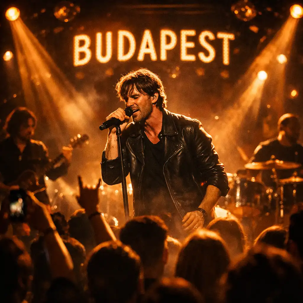 Élő koncert Budapesten, hangulatos fényekkel és zenekarral